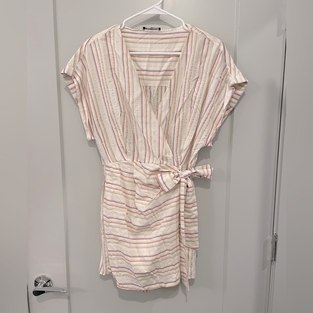 Zara striped linen-y romper/skort SZ M